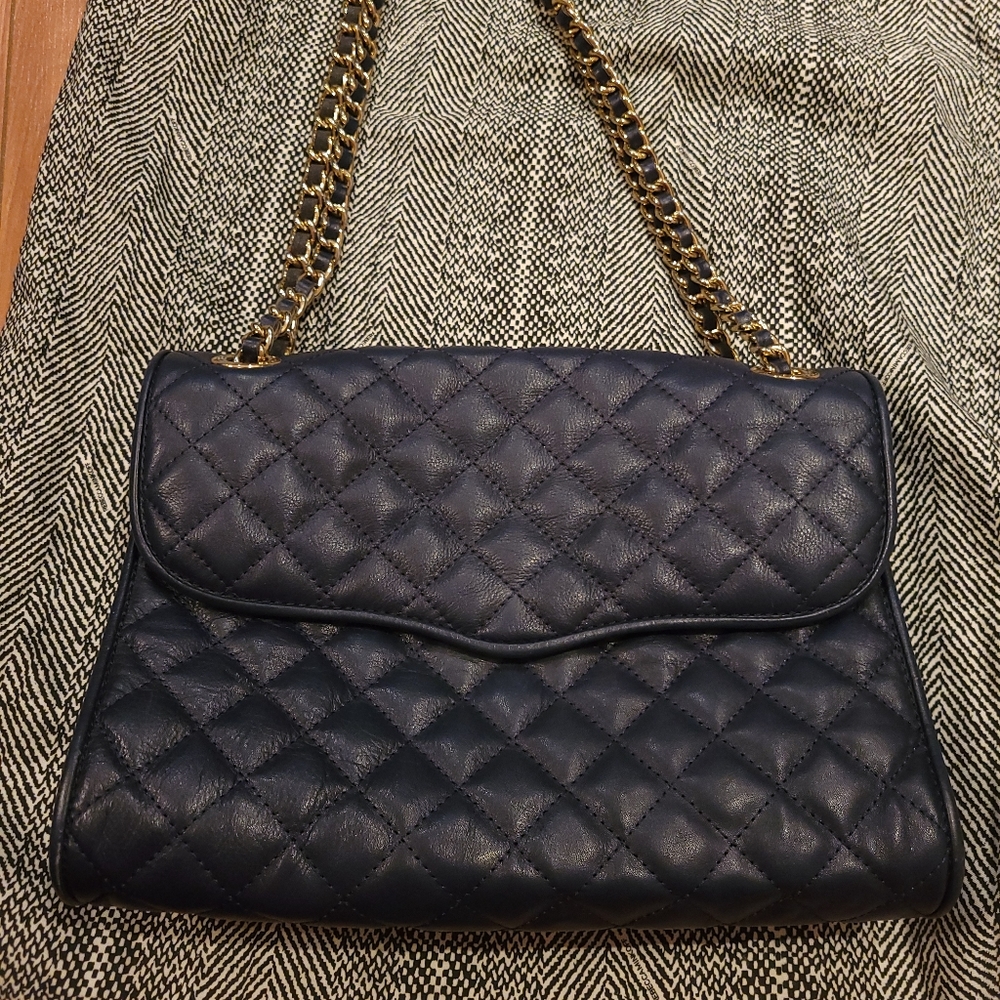 Rebecca Minkoff Quilted Affair Navy leather shoulder bag.